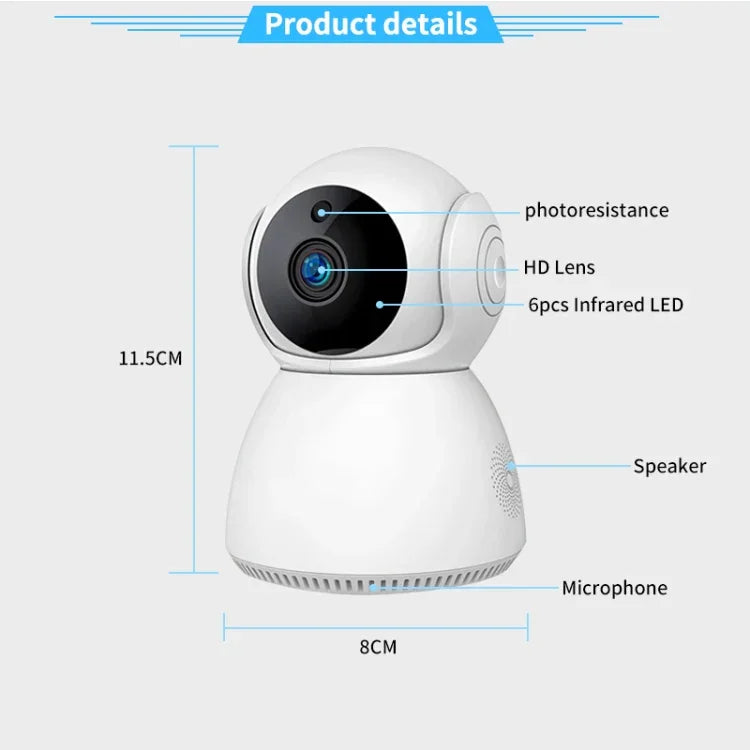 Caméra IP Pan-Tilt Wi-Fi intelligente YT24 V380 1.0MP, prend en charge les cartes TF / l'audio bidirectionnel / la détection de mouvement / la vision nocturne, YT24 1.0MP