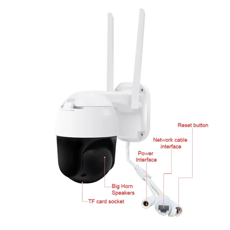 QX36 Caméra WIFI PTZ rotative à 360 degrés, étanche IP65, objectif 3,6 mm, 3,0 Mégapixels, 1080P, supporte la couleur jour et nuit, interphone vocal bidirectionnel, détection humanoïde de mouvement, lecture vidéo et carte TF de 128 Go, prise AU, QX36