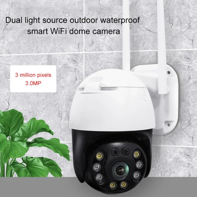 QX36 Caméra WIFI PTZ rotative à 360 degrés, étanche IP65, objectif 3,6 mm, 3,0 Mégapixels, 1080P, supporte la couleur jour et nuit, interphone vocal bidirectionnel, détection humanoïde de mouvement, lecture vidéo et carte TF de 128 Go, prise AU, QX36