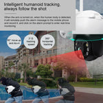 QX36 Caméra WIFI PTZ rotative à 360 degrés, étanche IP65, objectif 3,6 mm, 3,0 Mégapixels, 1080P, supporte la couleur jour et nuit, interphone vocal bidirectionnel, détection humanoïde de mouvement, lecture vidéo et carte TF de 128 Go, prise AU, QX36