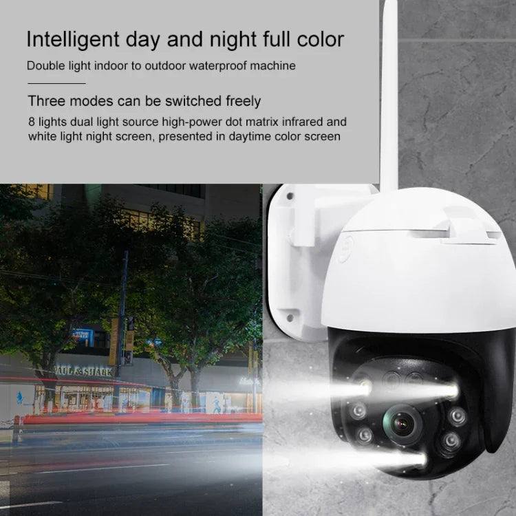 QX36 Caméra WIFI PTZ rotative à 360 degrés, étanche IP65, objectif 3,6 mm, 3,0 Mégapixels, 1080P, supporte la couleur jour et nuit, interphone vocal bidirectionnel, détection humanoïde de mouvement, lecture vidéo et carte TF de 128 Go, prise AU, QX36