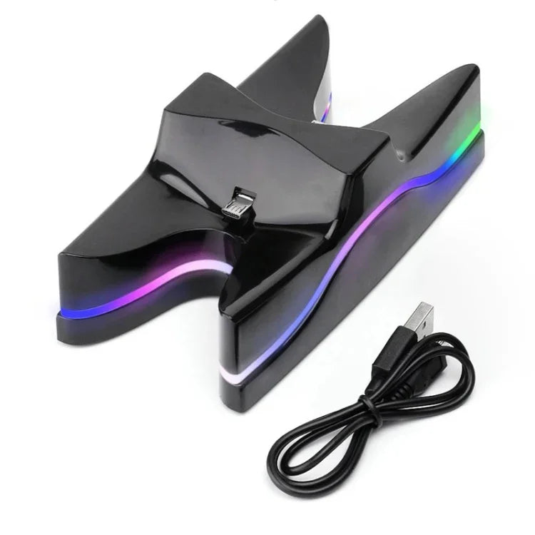 Station de charge spéciale en forme d'OVNI avec 2 ports USB / Support de charge pour manettes PS4 Playstation 4 et LED multicolores.