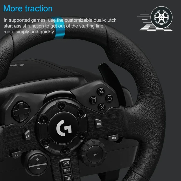 Volant de course Logitech G923 avec pédales et levier de vitesse pour PS5 / PS4 / PC, G923