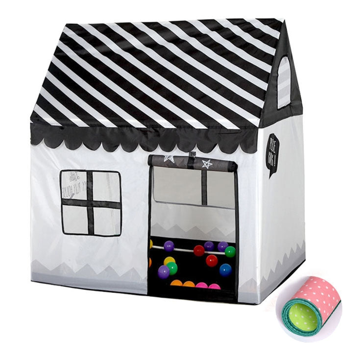 Tente de jeu imprimée pour enfants à usage domestique petite maison de jeu avec tapis, avec tapis (Noir Blanc), avec tapis (Rose), avec tapis (Rose clair)