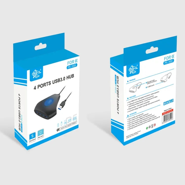 Convertisseur hub USB 3.0 4 en 1 KJH P5-015 avec voyant bleu, adaptateur d'extension, chargeur et répartiteur pour PS5 / Xbox Series X