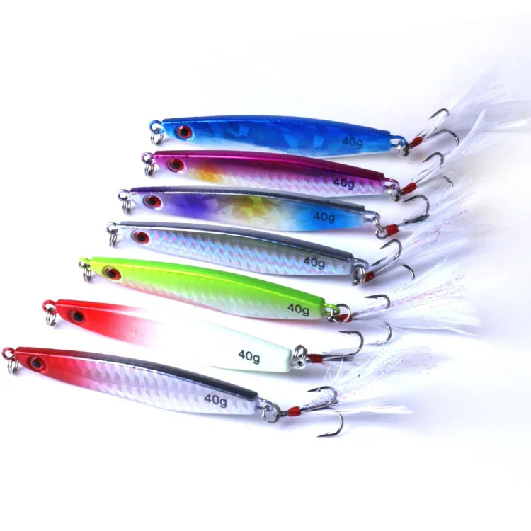HENGJIA Lot de 7 leurres métalliques de pêche en fer, 8cm/40g