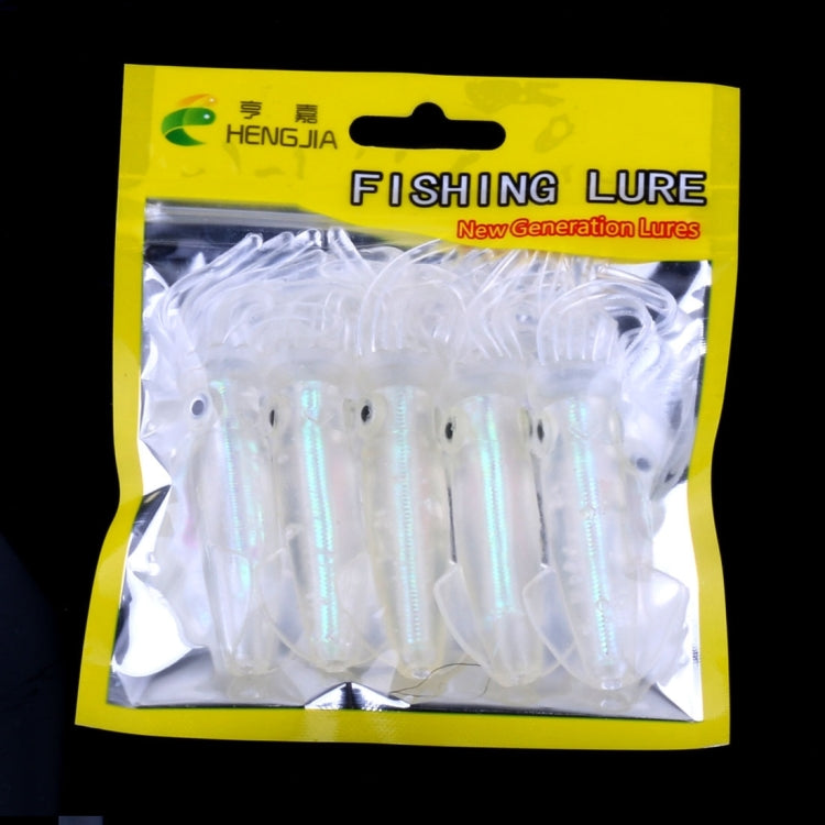 HENGJIA 5 pièces Calamars Appâts Souples en Plastique Leurre de Pêche Artificiel Appât de Pêche Bionique, Longueur : 9 cm, Lumineux, Tuyau Coloré