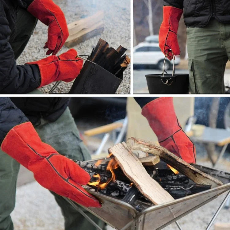 Modèles de Gants de Protection en Cuir pour BBQ Extérieur Hommes et Femmes, Isolation Haute Température, Épaissis, Longs, Soudure, CLS-BBQ