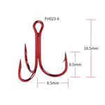 HENGJIA 20 Hameçons triples classiques en acier à haute teneur en carbone rouge, 6# FH023