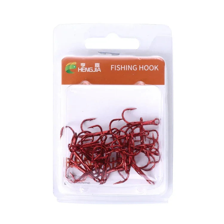HENGJIA 20 Hameçons triples classiques en acier à haute teneur en carbone rouge, 6# FH023