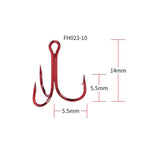 HENGJIA 20 hameçons triples classiques rouges en acier à haute teneur en carbone, 10# FH023