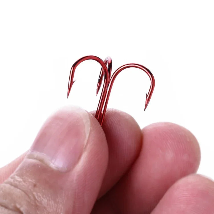 HENGJIA 20 hameçons triples classiques rouges en acier à haute teneur en carbone, 10# FH023