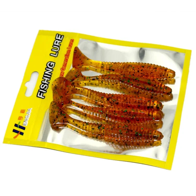 HENGJIA SO0205P 5 leurres de pêche souples à queue vissée de 8 cm/5 g, appâts artificiels, SO0205P