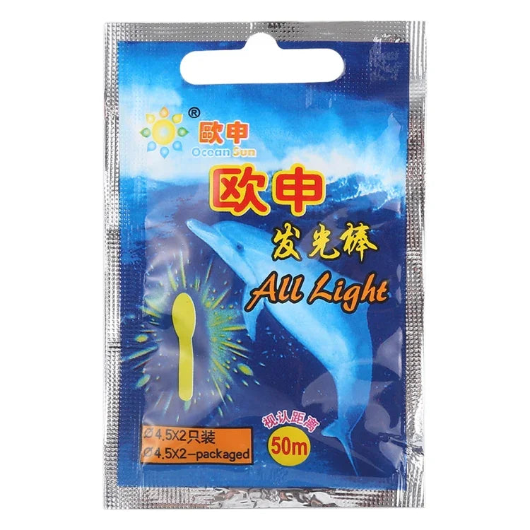 10 paquets de bâtons lumineux de pêche de nuit OCEAN SUN en forme d'ampoule, visibilité : 50m, taille : 4,5 x 37mm, forme d'ampoule, visibilité : 50m