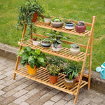 Support plante suspendu bambou 3 niveaux, étagères jardinière, rangement pots de fleurs, étagère pliante pour plantes, largeur : 100cm, 3 niveaux largeur : 100cm (blanc), 3 niveaux largeur : 100cm (abricot)