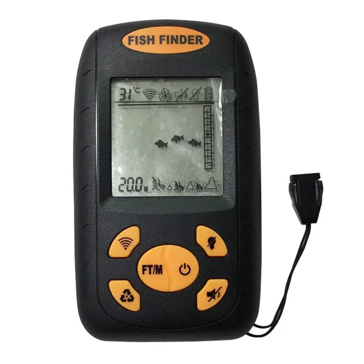 Détecteur de poissons portable à ultrasons, sondeur de profondeur et de température de l'eau avec transducteur de capteur sonar filaire et écran LCD, détecteur de poissons Noir