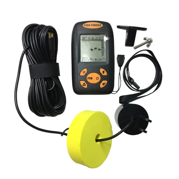 Détecteur de poissons portable à ultrasons, sondeur de profondeur et de température de l'eau avec transducteur de capteur sonar filaire et écran LCD, détecteur de poissons Noir
