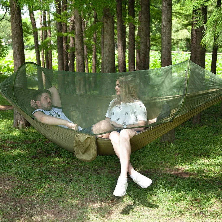 Hamac parachute en nylon entièrement automatique portable pour camping extérieur avec moustiquaire, Taille : 250 x 120 cm, 250x120cm Vert armée