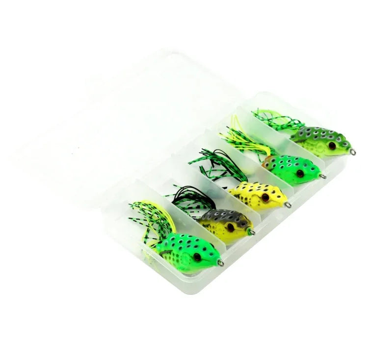 HENGJIA 5 Pcs Leurres Souples Pêche à l'Impact Appâts Grenouille Rayon avec Boîte en Plastique, Leurres Souples Pêche à l'Impact