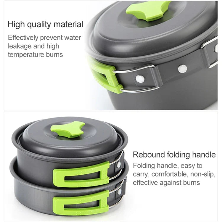 Aotu AT6385 Outdoor Camping Tableware Pots Cookwear Set for 1-2 Person, Aotu AT6385