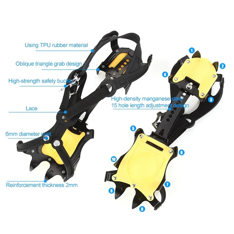 Aotu AT8701 Une paire de housses antidérapantes pour chaussures d'escalade sur glace à 10 dents, 10 dents Orange, 10 dents Jaune