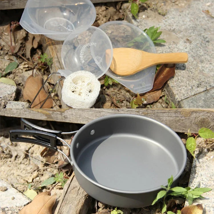 DS-500 Set de cuisine empilable ultra léger 15 pièces pour camping extérieur 4-5 personnes, Taille : Grande, DS-500 Taille : Grande