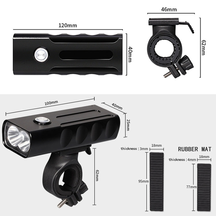 Lumière de vélo avant à LED BX2 rechargeable USB (3 heures, perles de lampe L2), 3 heures, perles de lampe L2