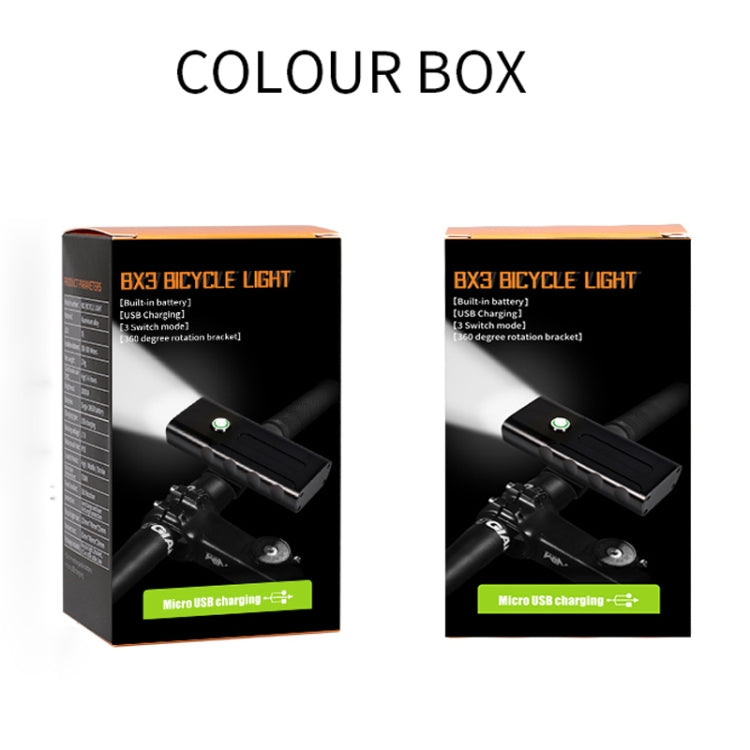 Lumière de vélo avant à LED BX2 rechargeable USB (3 heures, perles de lampe L2), 3 heures, perles de lampe L2