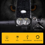 Lumière de vélo avant à LED BX2 rechargeable USB (3 heures, perles de lampe L2), 3 heures, perles de lampe L2