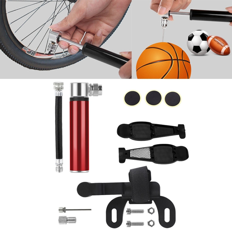 Pompe manuelle mini portable en alliage d'aluminium pour vélo + rustine sans colle en plastique + démonte-pneu, Gonfleur + rustine sans colle en plastique + démonte-pneu noir, Gonfleur + rustine sans colle en plastique + démonte-pneu rouge