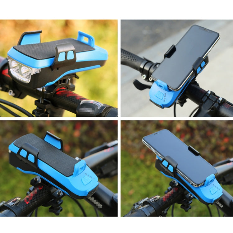 Cloche de vélo multifonction 4 en 1 avec support téléphone, lampe de vélo et lampe de poche, Support téléphone 4 en 1
