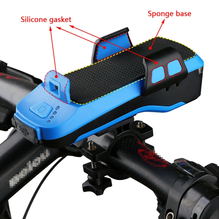 Cloche de vélo multifonction 4 en 1 avec support téléphone, lampe de vélo et lampe de poche, Support téléphone 4 en 1