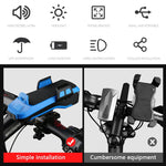 Cloche de vélo multifonction 4 en 1 avec support téléphone, lampe de vélo et lampe de poche, Support téléphone 4 en 1