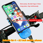 Cloche de vélo multifonction 4 en 1 avec support téléphone, lampe de vélo et lampe de poche, Support téléphone 4 en 1