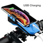 Cloche de vélo multifonction 4 en 1 avec support téléphone, lampe de vélo et lampe de poche, Support téléphone 4 en 1