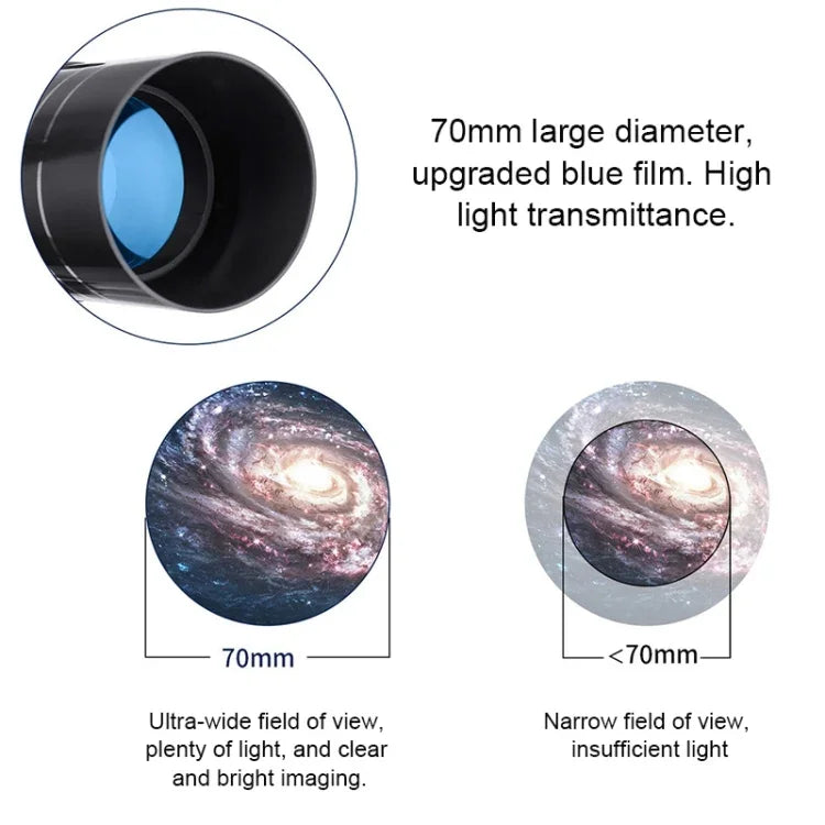 Télescope astronomique haute définition WR852 16x/66x70 avec trépied, 66x70 Bleu
