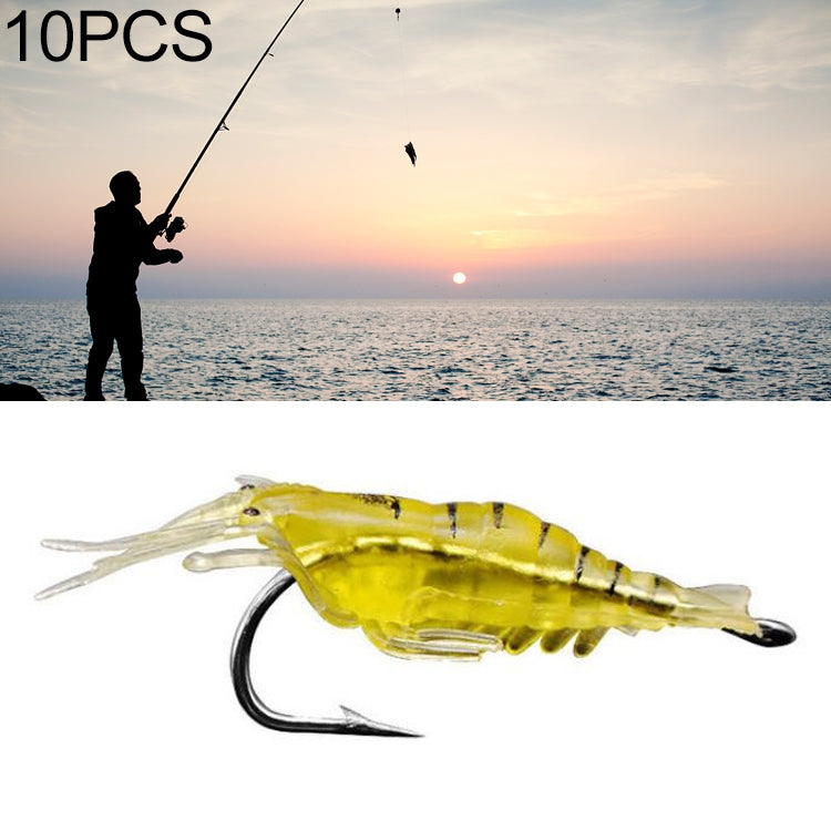 10 pièces d'appâts souples artificiels crevettes de pêche 4cm Leurre Popper avec hameçon, crevette verte avec hameçon, crevette transparente avec hameçon, crevette artificielle avec hameçon, crevette lumineuse avec hameçon, crevette rose avec hameçon