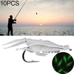 10 pièces d'appâts souples artificiels crevettes de pêche 4cm Leurre Popper avec hameçon, crevette verte avec hameçon, crevette transparente avec hameçon, crevette artificielle avec hameçon, crevette lumineuse avec hameçon, crevette rose avec hameçon