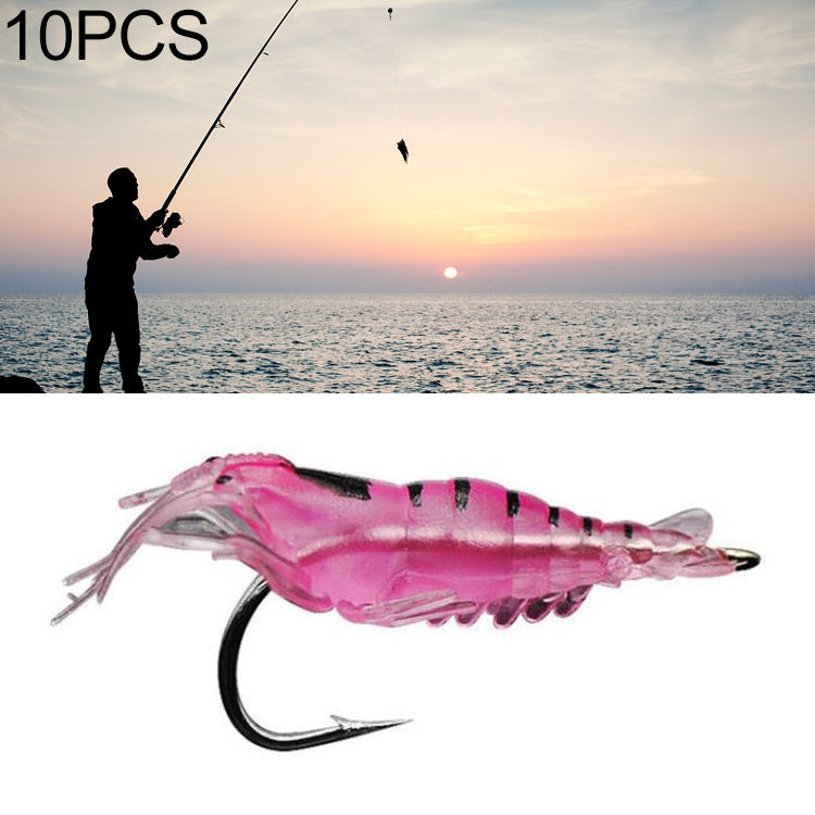 10 pièces d'appâts souples artificiels crevettes de pêche 4cm Leurre Popper avec hameçon, crevette verte avec hameçon, crevette transparente avec hameçon, crevette artificielle avec hameçon, crevette lumineuse avec hameçon, crevette rose avec hameçon