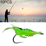 10 pièces d'appâts souples artificiels crevettes de pêche 4cm Leurre Popper avec hameçon, crevette verte avec hameçon, crevette transparente avec hameçon, crevette artificielle avec hameçon, crevette lumineuse avec hameçon, crevette rose avec hameçon