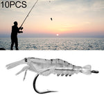 10 pièces d'appâts souples artificiels crevettes de pêche 4cm Leurre Popper avec hameçon, crevette verte avec hameçon, crevette transparente avec hameçon, crevette artificielle avec hameçon, crevette lumineuse avec hameçon, crevette rose avec hameçon