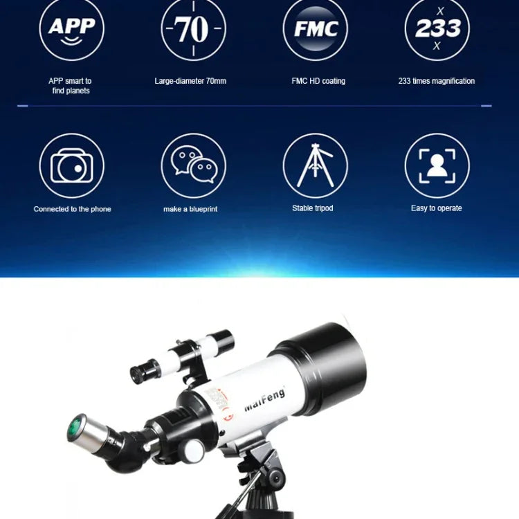Maifeng40070 Télescope astronomique haute définition High Times 233x70 avec trépied, 233 x 70
