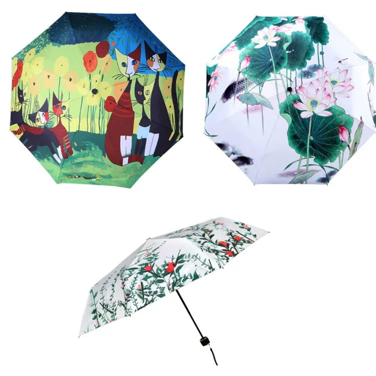 Parapluie pliant trois volets style frais créatif avec ruban argenté anti-UV, OG3876A, OG3876B, OG3876C