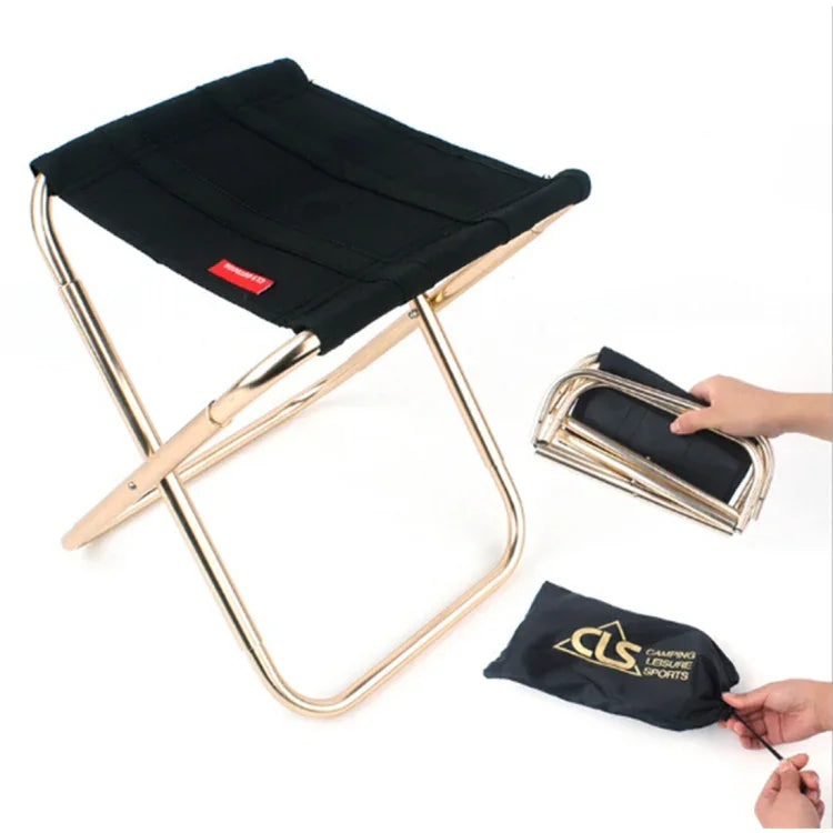 Tabouret pliant portable en alliage d'aluminium pour pêche et barbecue CLS, Taille : 24,8*22,5*27cm, Tabouret pliant CLS (Noir)