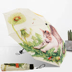 Parapluie pliant trois volets motif chat paresseux style créatif avec ruban argenté anti-UV, Parapluie motif chat avec ruban argenté