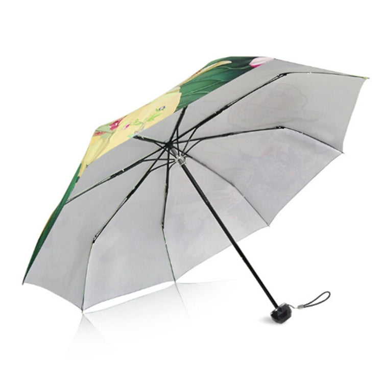 Parapluie pliant trois volets style frais créatif avec ruban argenté anti-UV, OG3884A, OG3884B