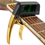 Accordeur de guitare professionnel à pince, accordeur chromatique Loftstyle avec écran LCD rotatif et rétroéclairage, capo de guitare utilisable d'une seule main