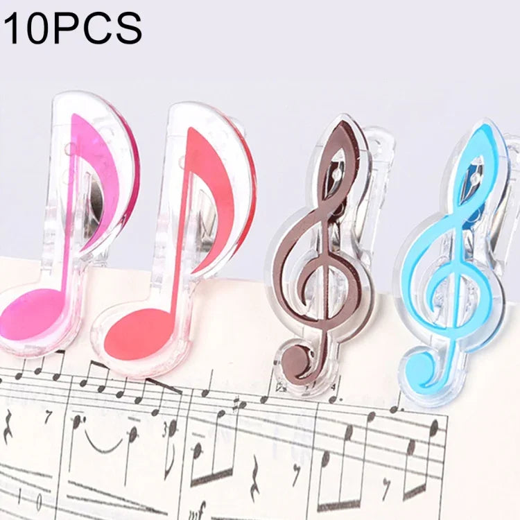 Lot de 10 pinces à livres en forme de notes de musique, en acier inoxydable et polypropylène (PP), couleur aléatoire.