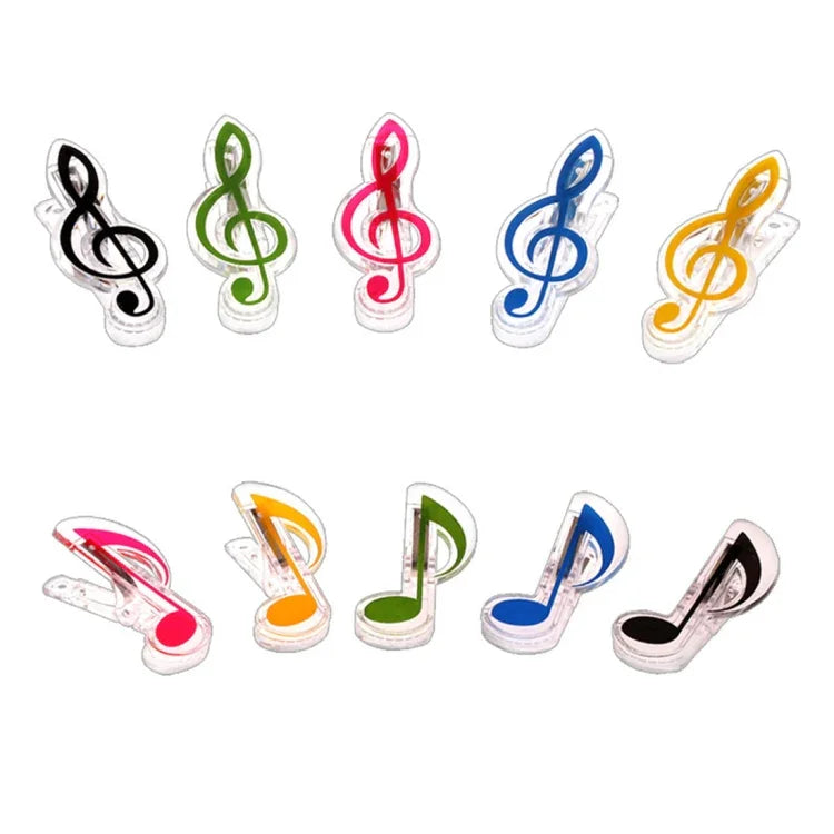 Lot de 10 pinces à livres en forme de notes de musique, en acier inoxydable et polypropylène (PP), couleur aléatoire.