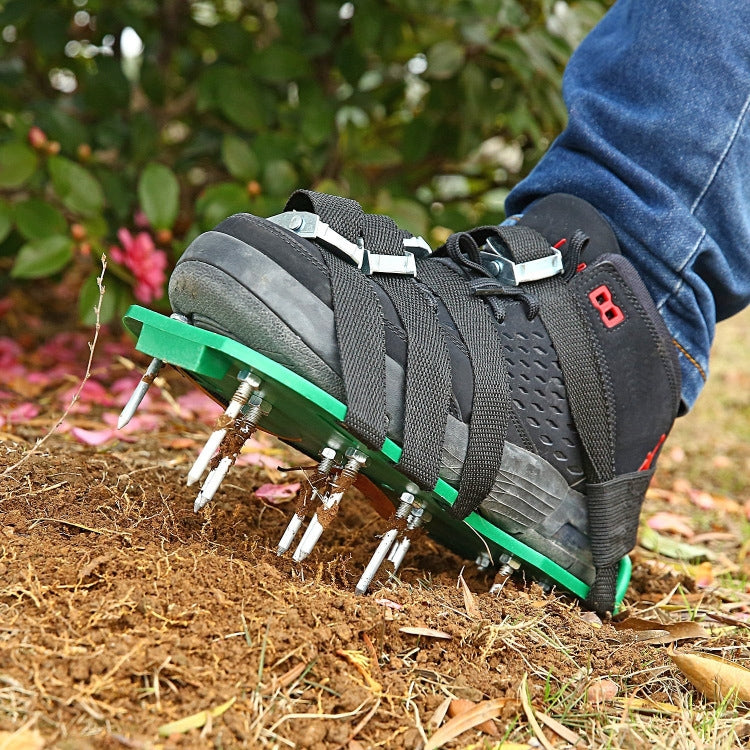 Chaussures à pointes pour déchiqueter l'herbe, outils de jardin pour pelouse, avec 8 boucles métalliques (noir), avec 8 boucles métalliques (vert)